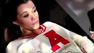 Brunette cheerleader sucks misterious masked perv in parody - porn video