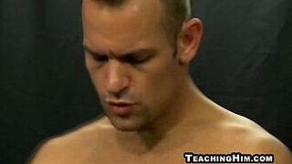 Handcuffed hunk taking a cock in his tight asshole - porn video