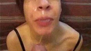 Massive facial load on fat wife - porn video