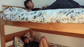 My stepsister masturbates on the bed below and convinces me to give her my milk - porn video