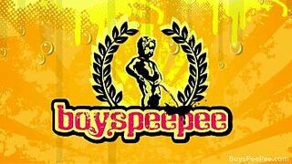 Blond twink getting pissed on by two friends - porn video