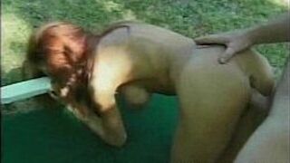 Busty redhead in garden means good sex - porn video